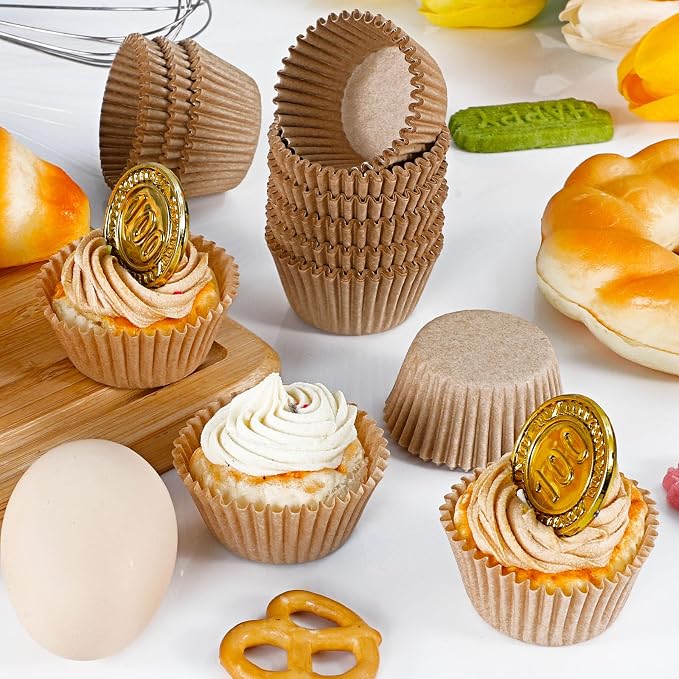 Caperci 300pcs Mini Cupcake Liners for Baking - Greaseproof Paper Muffin Baking Cups for Wedding Birthday Party Baby Shower Festivals (Natural)