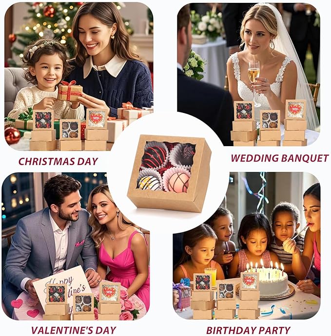 100 Pcs 4x4x2 Inch Chocolate Truffle Boxes Pastry Gift Boxes Bakery Boxes Cookies Boxes Soap Dount Box Chocolate Covered Strawberries Boxes Cake Treat Box for Party Favors