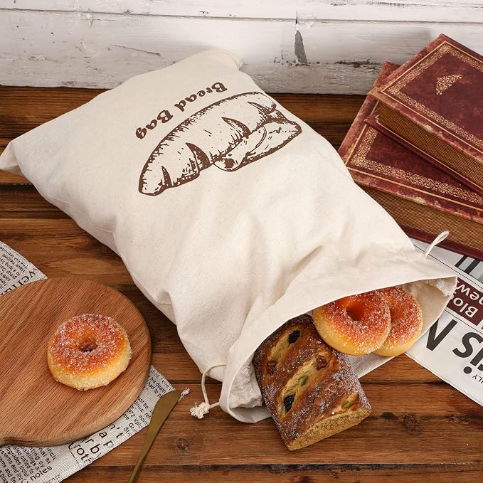 Bread Bags, 2-Packs Linen Bread Bags for Homemade Container, 17.3×11.6 Inches Unbleached&Reusable Bread Storage,Natural Large Storage for Artisan Bread,With 2 Pieces Breads Clips