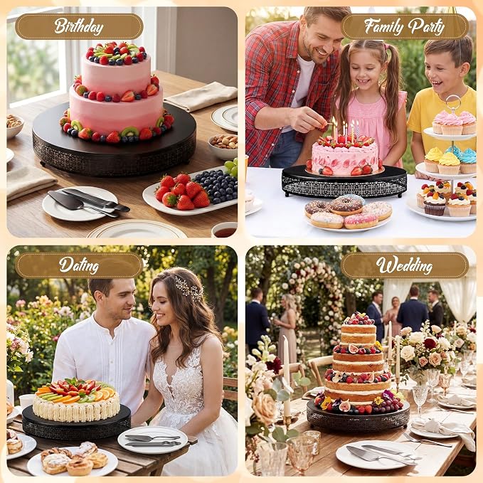 Wenqik Black Cake Stand 20 Inch Metal Round Cupcake Dessert Wedding Cake Stand with Cutting & Spatula Cookies Display Holder Fruit Serving Tray for Table Wedding Birthday Anniversary Party