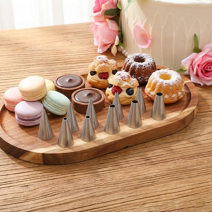 10 Pcs Round Piping Tips Set, Stainless Steel Icing Tips Cupcake Frosting Nozzles Small Cake Decorating Piping Tip Cake Writing Icing Tool Pastry Dispensers Supplies for Baking Cookies Puff Cream
