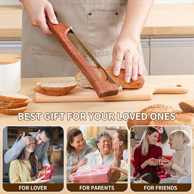 Bread Knife for Homemade Bread,Wooden Sourdough Bread for Slicing,Bow Bread Knife for Sourdough, Bow Design Easy to Cutting Even Slices,Premium Bread Slicer, Bread Saw for Homemade