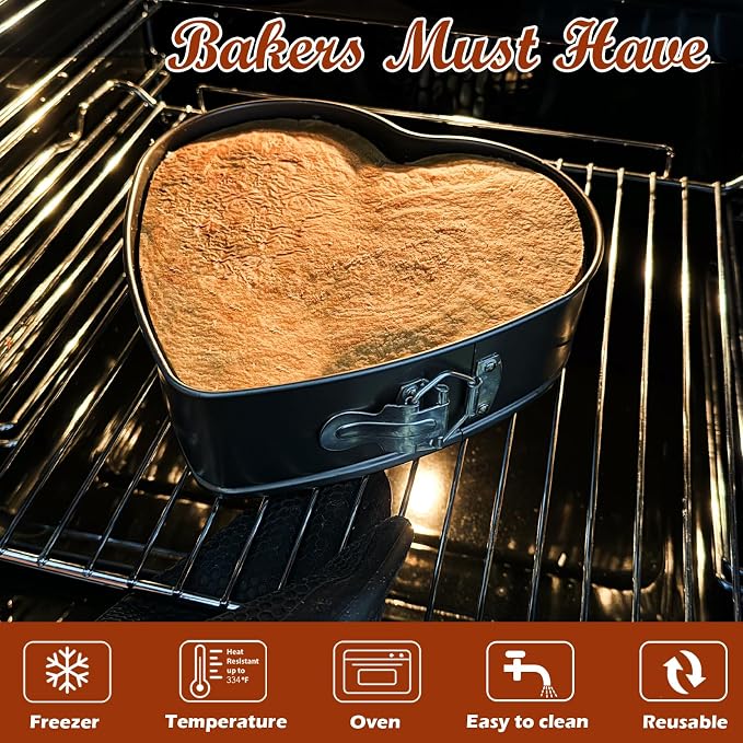 Webake 9in Heart Shaped Nonstick Springform Pan, Ideal for Cheesecakes, Quiches, Black