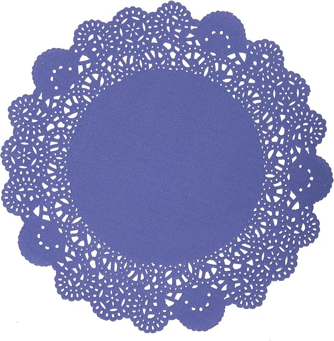 Restaurantware-Pastry Tek 8 x 8 Inch Paper Lace Doilies, 100 Round Disposable Table Doilies - Elegant Lace Finish, Long Lasting, Purple Paper Lace Doilies, for Pastries, Cupcakes, Desserts