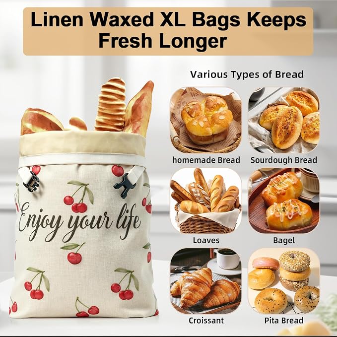 2 Pack Beeswax Bread Bags for Sourdough Homemade Bread - 17"×13" XL Organic Sourdough Bread Bags Reusable, Sourdough Bags with Beeswax Lining Keep Fresh Longer, Freezer Safe, Gifts for Baking Lovers