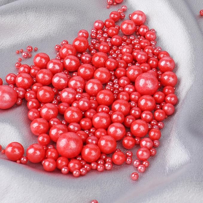 Red Pearl Sprinkles for Cake Decorating, 4 Sizes Sugar 130g/4.6oz, Cupcake, Ice Cream, Donuts, Macaron Toppings Supplies (2mm, 4mm, 7mm, 1cm)