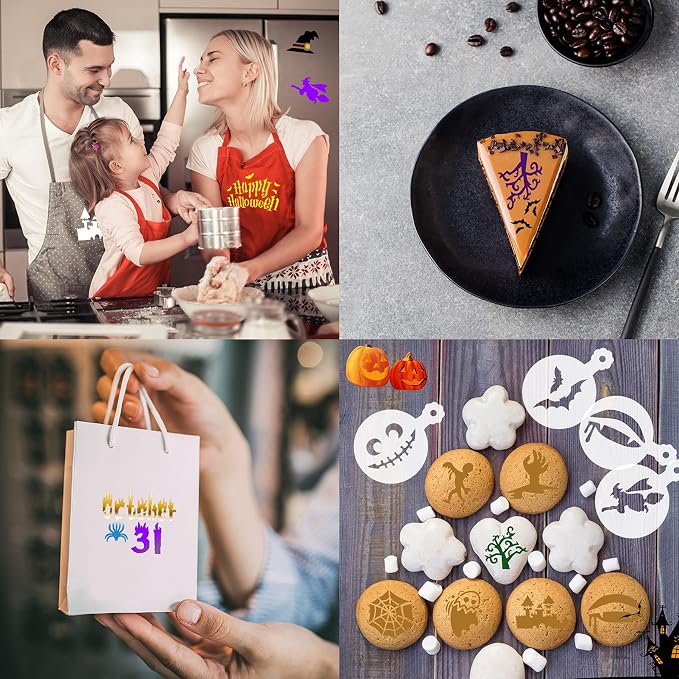 JULBEAR 36Pcs Halloween Cookie Stencils Reusable Cake Baking Mold Tools | Reusable Templates Material, Holiday Painting Dessert Craft Coffee, DIY Cookies Decoration, 36 Pieces Cake Mold
