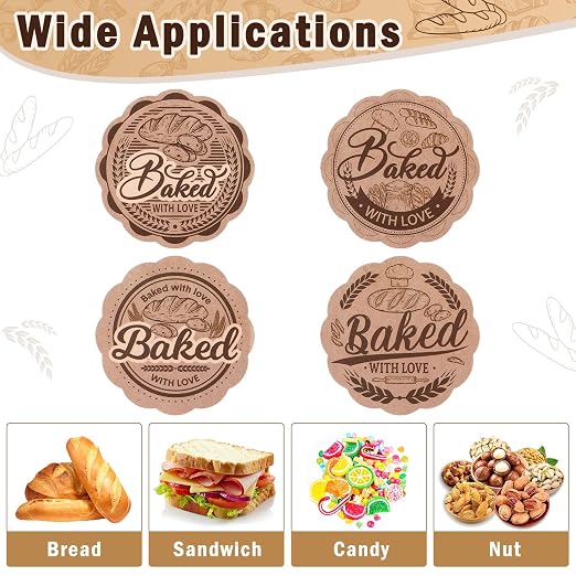 Spakon 120 Pcs Large Bread Bags for Homemade Bread with Window 14 x 8.3 x 3.5 Inch Kraft Paper Sourdough Bakery Bags 120 Baked with Love Stickers for Storage Cookies and Snacks Baked Food Packaging