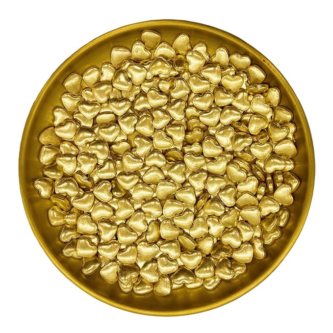 Dynastang Super Gold Heart Sprinkles Edible Heart Cake Decorating Heart Cake Decorations Cupcake Toppers Cookie Decorating Perfect for Cakes, Cupcakes, Desserts Toppings 3OZ