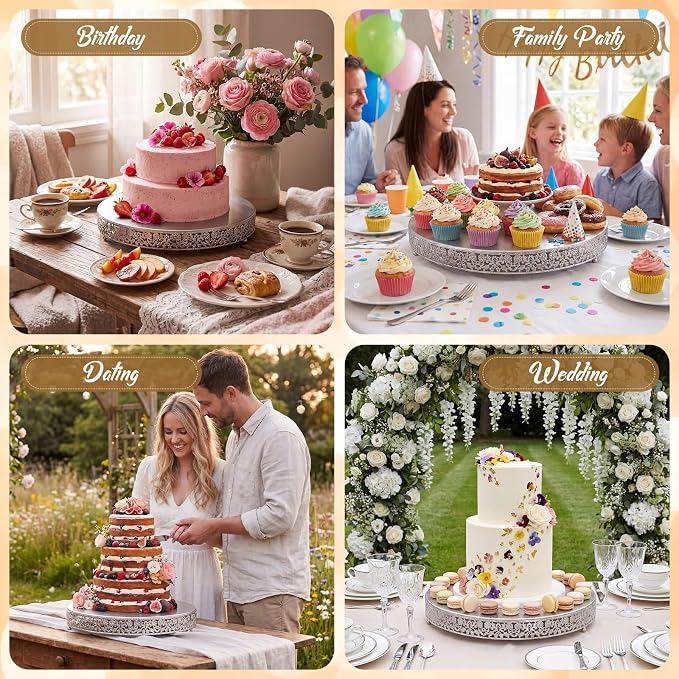 Wenqik 20 Inch Silver Cake Stand Set Metal Round Cupcake Dessert Stand with Cake Cutting, Flower Spatula Wedding Cupcake Pastry Display Candy Holder Display for Wedding Party Birthday Baby Shower