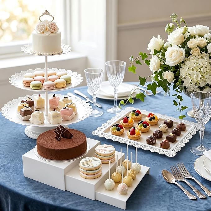 10 Pcs White Cake Stand Set Metal Cupcake Stands, Multiple Styles Dessert Display Tower for Candy Fruit, Cake Serving Trays for Birthday, Wedding, Anniversary, Baby Shower, Engagement Party