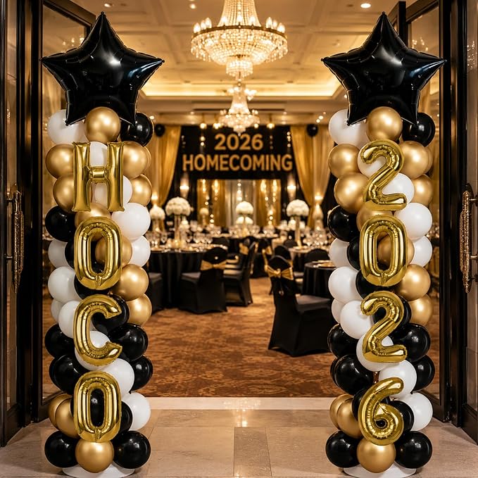 2 Sets Homecoming 2026 Balloon Column Stand Party Decorations Kits with Balloons Class of 2026 Hoco Balloon Tower Stand Kit for Homecoming Prom Party Photo Booth Props Backdrop Decor Party Supplies
