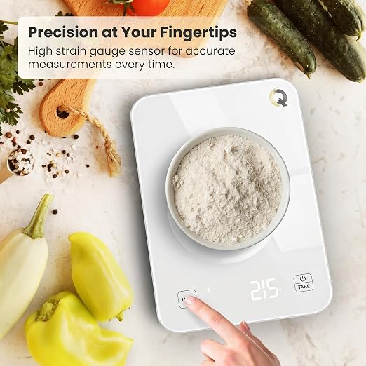 Food Scale with Nutritional Calculator, Waterproof LED Display Digital Kitchen Scale for Weight Loss Cooking Baking Keto Macro Diet, Calorie Counting, White Glass, 22lb/10kg