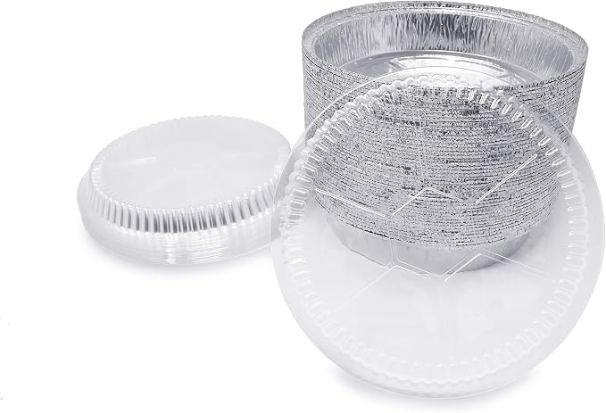 (360 Pack) Premium 7-Inch Round Foil Pans with Plastic Dome Lids l Heavy Duty l Disposable Aluminum Tin for Roasting, Baking, or Cooking
