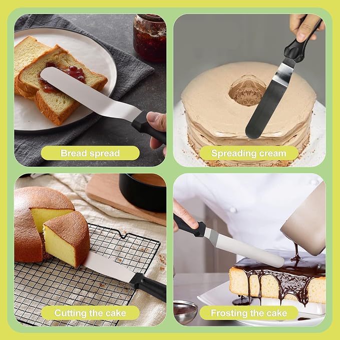 2 Pcs Offset Icing Spatula Set 6 and 8 Inch Angled Stainless Steel Cake Frosting Spatulas for Baking Decorating Smoothing Scraper Tools for Cakes
