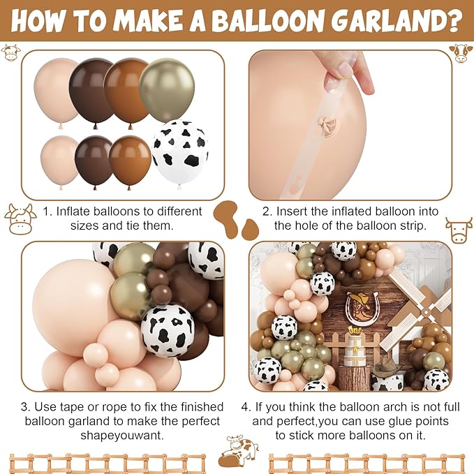 Brown Western Balloons Arch Kit, Brown Nude Gold Cow Print Balloons Garland Kit Cowboy Balloons Arch for Farm Cowboy Western Baby Shower Birthday Party Decorations