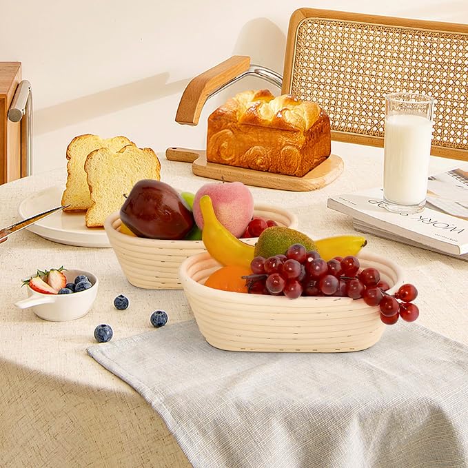 Nisorpa Oval Banneton Bread Proofing Basket Set of 10 Sourdough Banneton Basket Bread Baking Bowl Kit with Cloth Liners and Dough Scrapers for Home Bakery Bread Bakers 10 Inch