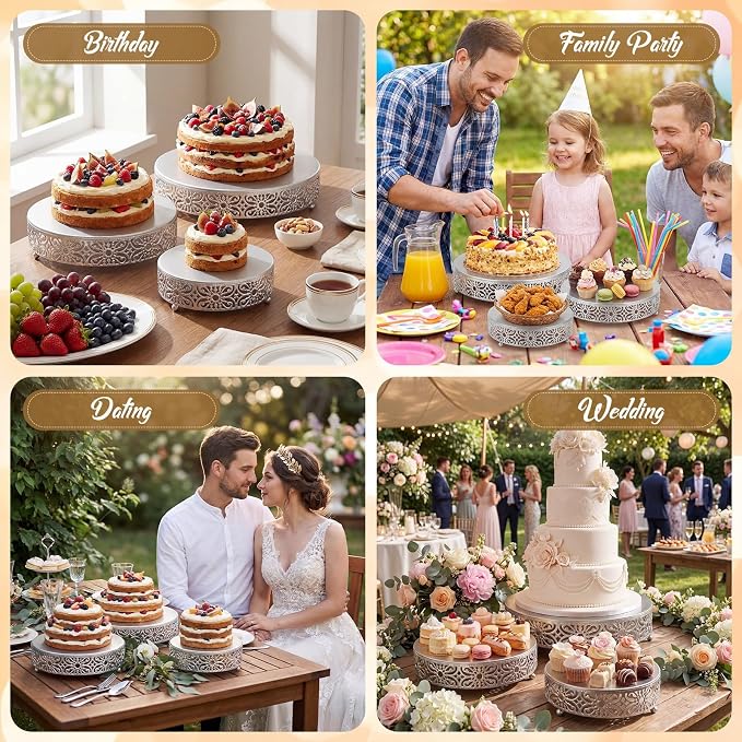 Wenqik 3 Pcs 16'' 14'' 12'' Metal Silver Cake Stand Round Cake Stands for Dessert Table Cookies Fruit Serving Tray Cupcake Dessert Pastry Riser for Wedding Birthday Party and Events