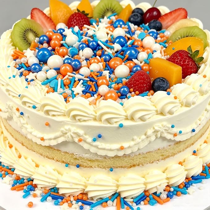Sentovac Orange and Blue Sprinkle Edible Cake Decorations Orange Blue White Pearl Jimmies Mix Sprinkle Cake Cupcake Topper Cookie Baking Decorations Wedding Party Valentine Halloween Supplies