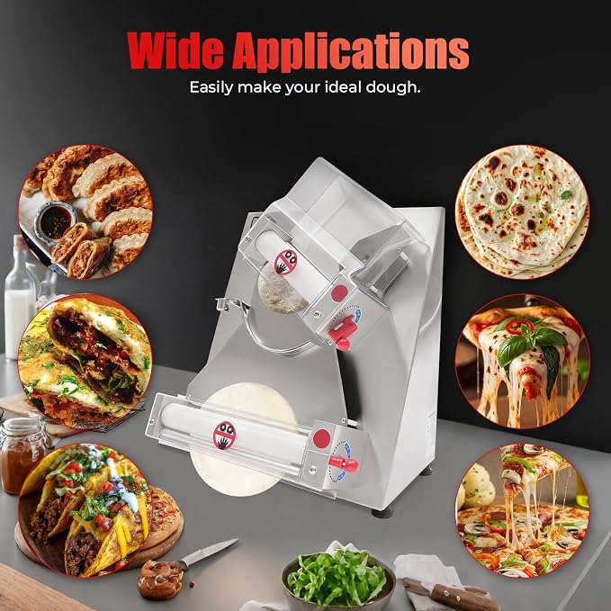 Pizza Dough Roller Sheeter, 4-12" Press Making Machine 370W 110V Electric Pizza Dough Roller Commercial Rolling Pin Pastry Press stainless Steel Dough Rollers for Pizza Bread & Pasta Maker