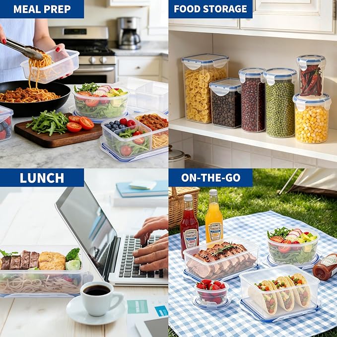 KIGI 6OZ Small Mini Plastic Food Storage Containers with Leakproof & Airtight Lids, Ideal for Lunch, Meal Prep & Snack, Rectangular, BPA FREE, Mixed Color Silicone Strips, 0.75 Cup, 8 Piece Set