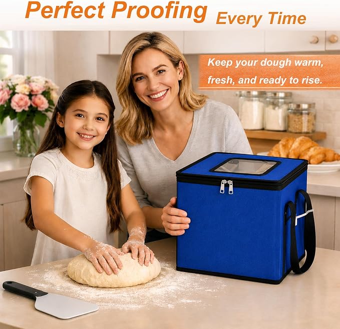 74l Large Foldable Proofing Box,Bread Proofer Blue 16.5 * 16.5 * 16.5in | Dough Proofer 4-Sided Heating,Temp Control (33-122℉), 96-Hour Timer, for Sourdough, Bread Baking, Pizza, Yogurt