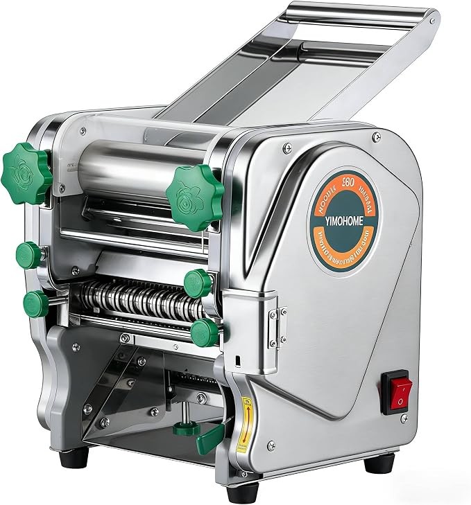 Commercial Pasta Maker Machine,Electric Noodle Maker&Dumpling Machine for Home Use,Stainless Steel Dual-Cutter No Disassembled-3/9mm Width Noodle/Thickness Dough-Auto Noodle Sheeter