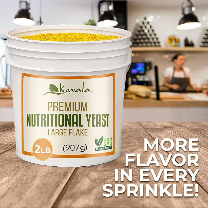 Kevala Nutritional Yeast Large Flake - 2 lb, Fortified with Vitamin B | Vegan Parmesan Cheese Substitute, Gluten Free Seasoning for Salads and Snacks, Source of Vegan Protein, Popcorn Seasoning