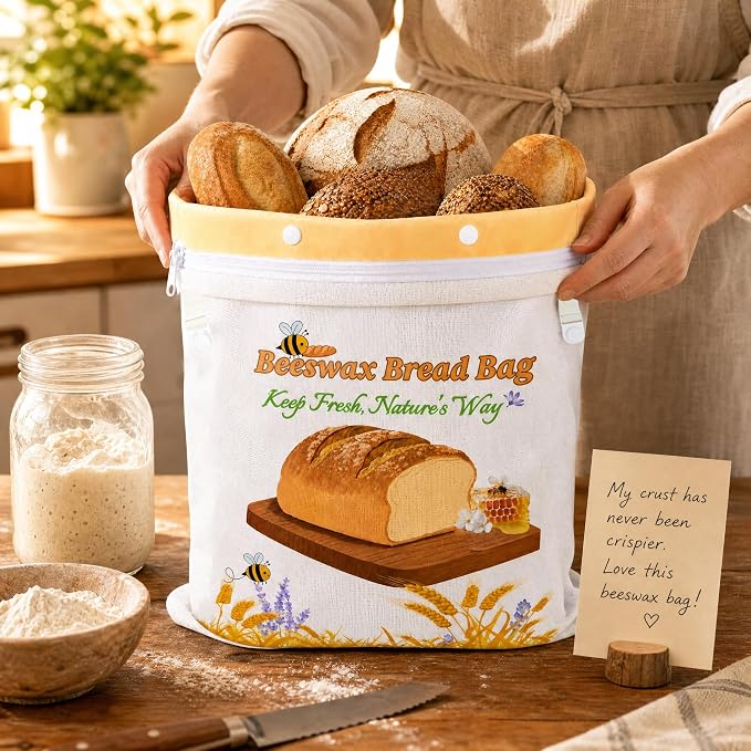 Removable Beeswax Bread Bags for Sourdough 3 Pack, Natural Bees Wax Organic Cotton Linen Bread Bag with Zipper,XL+L+S,Reusable Eco-Friendly Fresh Homemade Loaf Keeper, Gift for Bakers