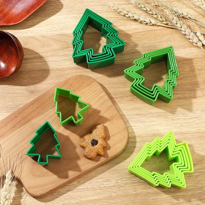 Domensi 3 Sets Christmas Tree Cookie Cutters, Plastic Christmas Cookie Cutter Tools for Baking, Biscuit