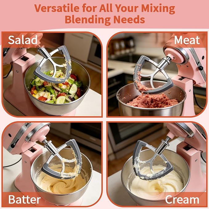 Stainless Steel Flat Beater for KitchenAid 4.5-5 Qt Tilt-Head Stand Mixer, Flex Edge Paddle Attachment with Silicone Scraper, Fits KitchenAid Mixer Accessories & Attachments, Dishwasher Safe