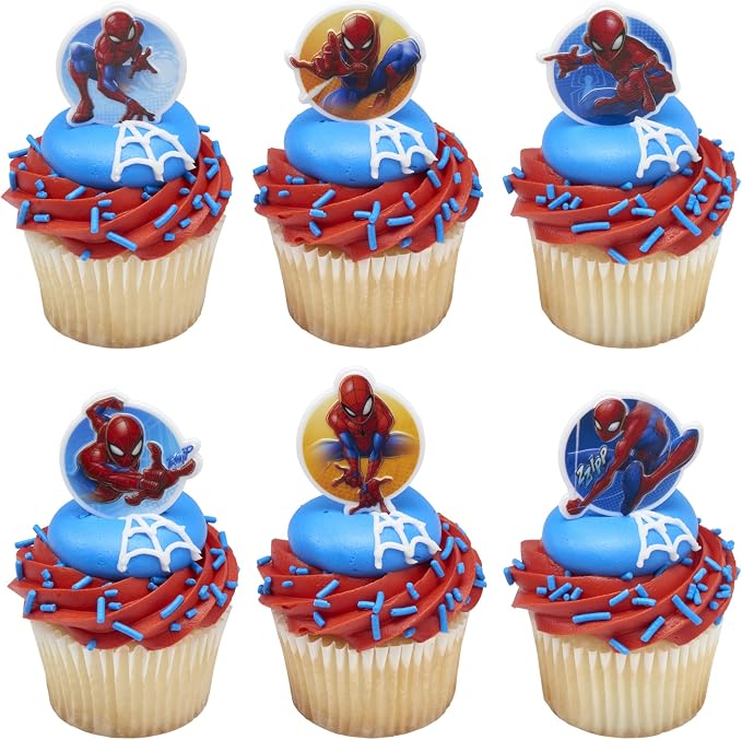 Marvel's Spider-Man Rings | 24 | Neighborhood Hero Cupcake Toppers For Birthday Parties & Celebrations, Food Safe - 24 Pack