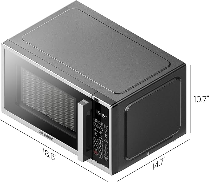 Chefman Countertop Microwave Oven 0.9 Cu. Ft. Digital Stainless Steel Microwave 900 Watt with 6 Presets, Eco Mode, Mute Option, Memory Function, Child Safety Lock, Kitchen, Home, Dorm Essentials