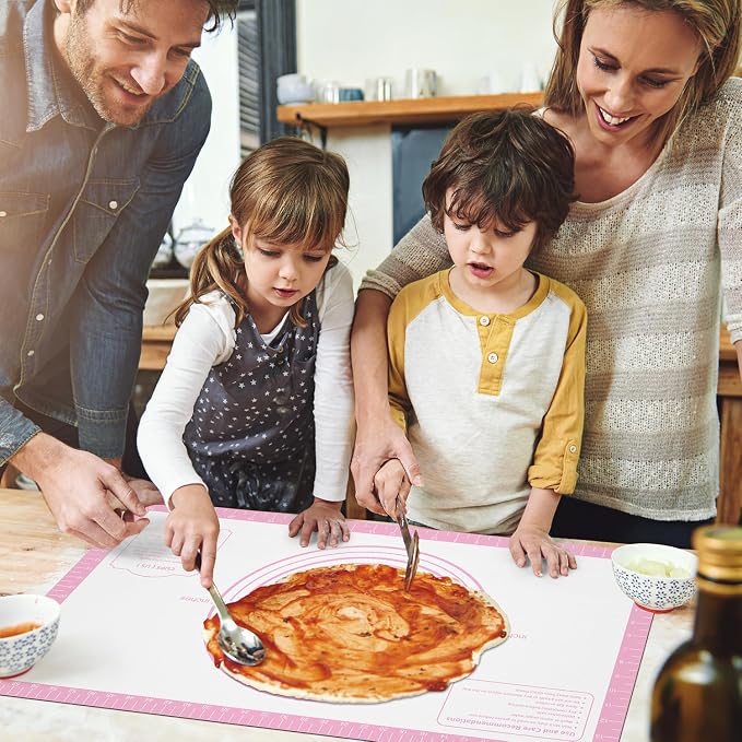 Silicone Pastry Mat for Dough Rolling, Extra Large Silicone Baking Mat with Measurements, Baking sheet for Cookies Fondant Pie Crust, Countertop Protector