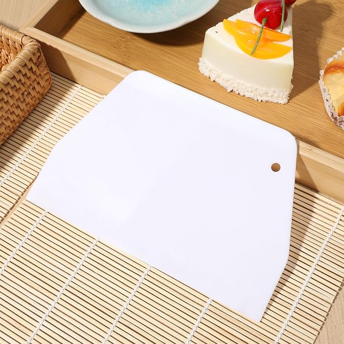 YARNOW 2 PCS Large Plastic Dough Scraper for Baking, Trapezoidal Bench Cutter and Flexible Bowl Spatula for Bread Cake Decorating, Fondant Icing Smoothing Tool, White