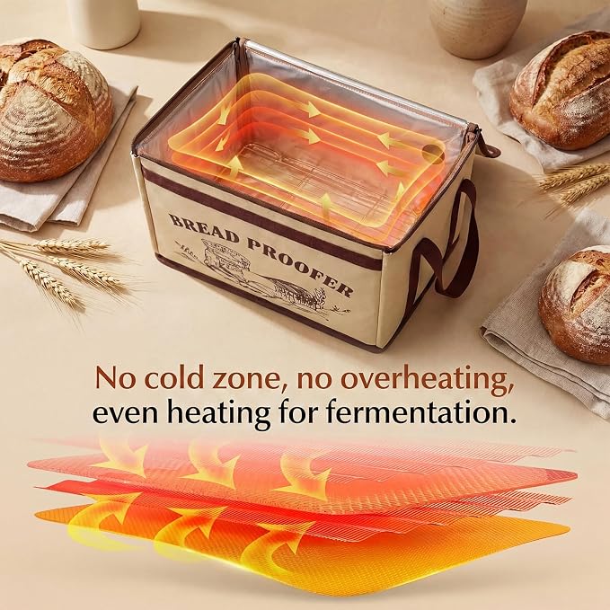 Extra Large Bread Proofer & Dough Proofing Box, Folding Sourdough Proofer with 3-Sided Heating, 50-130°F Temp Control, 24H Timer for Bread, Pizza Dough, Yogurt & Seed Starting