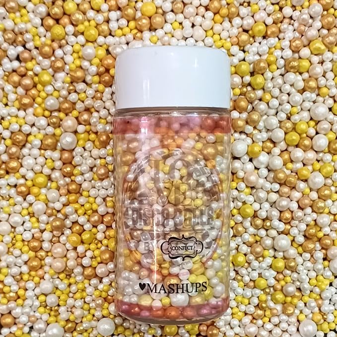 Confect Love Disco Balls Sprinkles Gold and White Edible Sprinkles Mix – Decorative Sugar Pearls & Disco Balls for Cake, Cupcake, and Cookie Decorating –Vegan, Gluten-Free, Nut-Free, Soy-Free, Dairy-Free, Palm Oil-Free – 4.2 oz