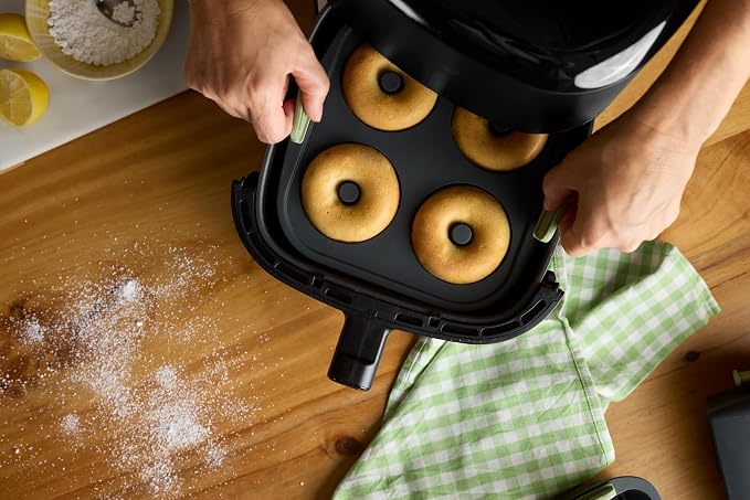 Lékué Air Fryer Donut Mold - Make 4 Donuts in under 30 mins - 100% Platinum Silicone Baking Pan for Air Frying, Fits in Draw Tray, Pull-up Handles for Easy Removal, Non-Stick, Easy De-Molding