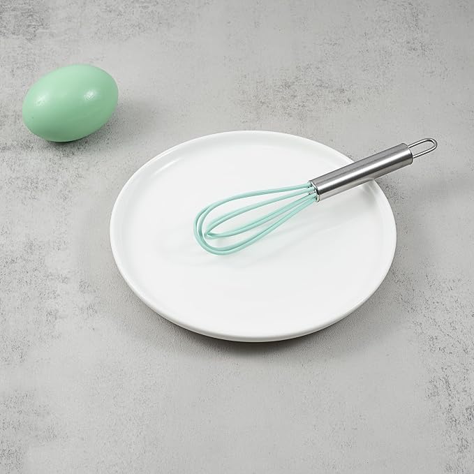 Mini Whisks 6 inch 4Pcs silica gel stainless steel Whisk, Hand Egg Mixer for Flour Cake Egg, Kitchen Cooking Baking Use Whisk (cyan)