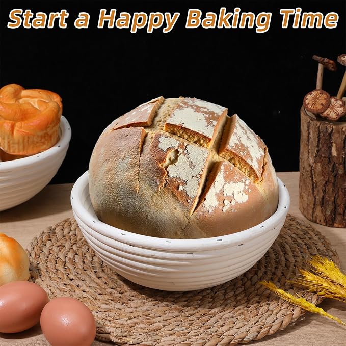 2-Pack Sourdough Bread Proofing Basket & Banneton Bread Proofing Basket Set with Liners, 8" Round Rattan Dough Bowls (7.87"x3.15") for Artisan Baking