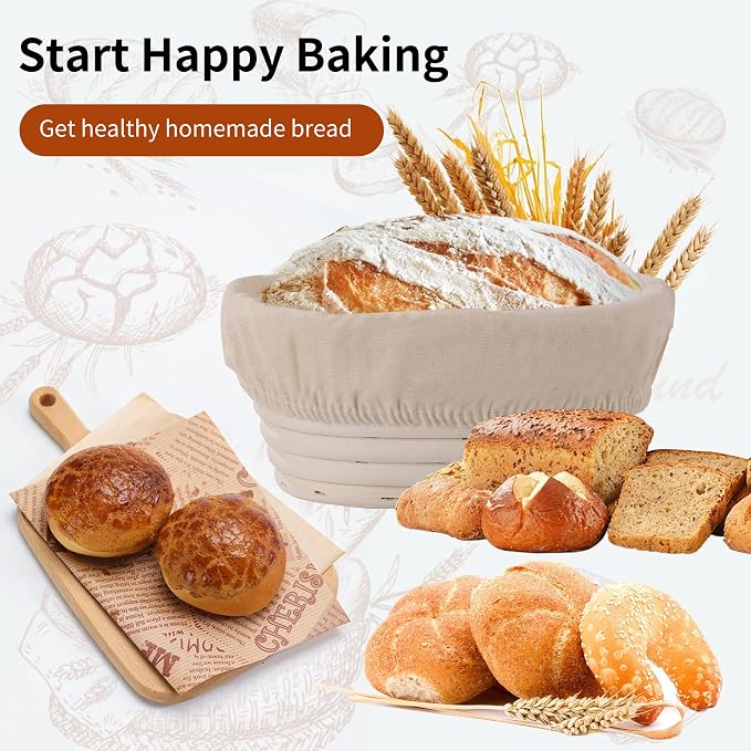 KONGDY 6Pcs Banneton Bread Proofing Basket, (6.7x4.7x3in) Mini Oval Sourdough Bread Basket with Liner Professional & Home Bread Baking Supplies (Small Oval)