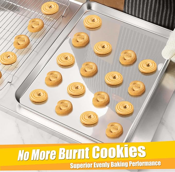 Homikit 6 Pack Baking Sheet Set, 18x13 Inches Stainless Steel Large Cookie Pans for Oven, Heavy Duty Metal Half Sheet Baking Tray for Roasting Cooking, Nonstick & Rust Free, Dishwasher Safe