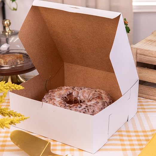 Southern Champion Tray 0973 Premium Clay-Coated Kraft Paperboard White Non-Window Lock Corner Bakery Box, 10" Length x 10" Width x 4" Height, White (Case of 100)