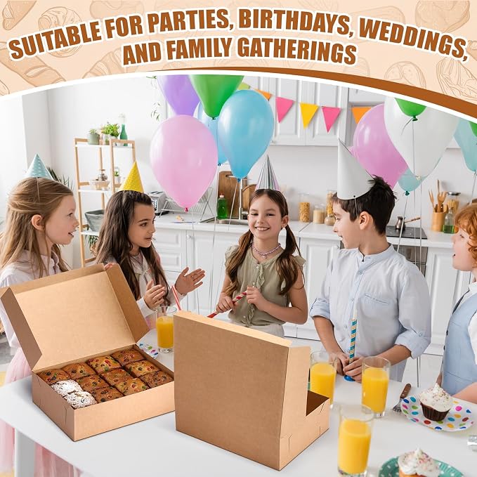 50 Pcs Non-window Bakery Boxes 14 x 10 x 4 Inch Kraft Paperboard Cake Box 1/4 Sheet Brown Rectangle Bakery Pastry Supplies for Cookies, Chocolate, Party Gift, and At-home Bakers