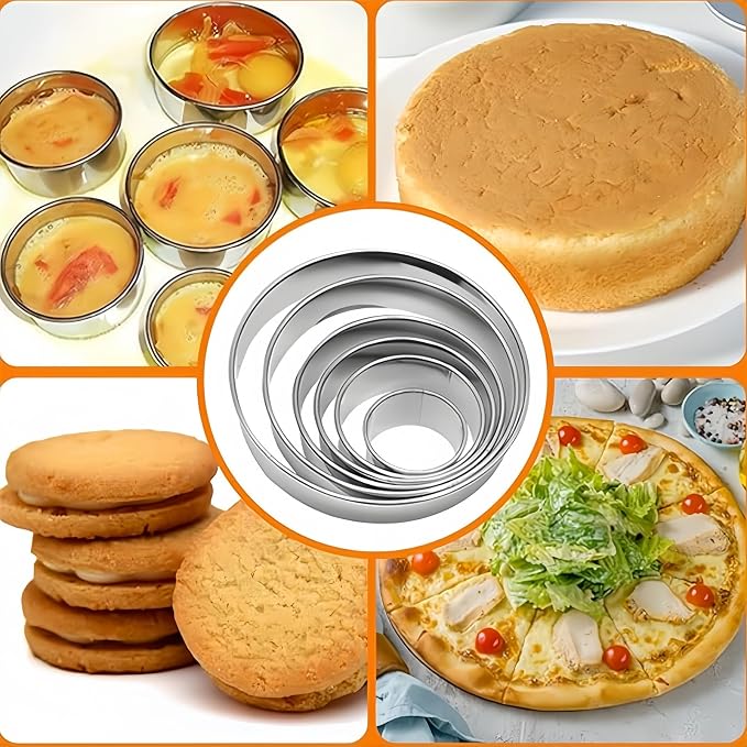 6 Pcs Round Stainless Steel Cookie Cutter Set (2, 3, 3.5,4, 5, 6 Inch),Large Stainless Steel Donut Cutter for cookies, cakes,Baking,Sandwiches, Durable and Easy to clean 