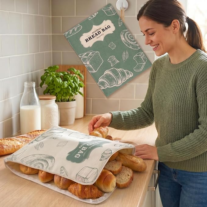 Reusable Beeswax Bread Bags for Homemade, 2 Pack 13" x 17" Bread Storage Bags with Natural Beeswax Lined,Cotton Linen Bread Bags for Sourdough,Large Capacity L-Shaped Zipper Bread Keeper(color-B)