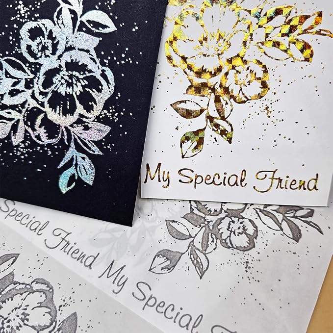 3pc My Special Friend&Flowers Stick&Shine Foil Transfer Sticker Paper for Handmade Card Making Scrapbooking and Album Journal Invitation Decoration Metallic Hot Foil Transfer Printing Adhesive Sheets