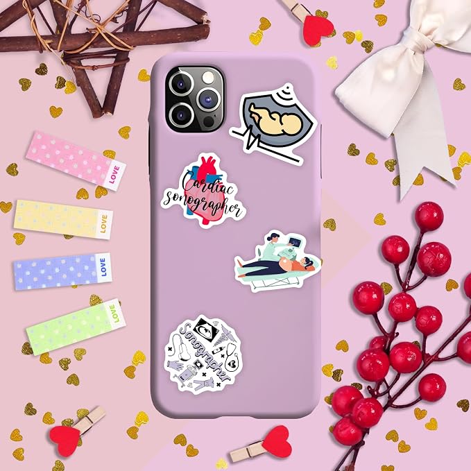 100Pcs Sonography Stickers, Ultrasound Stickers for Water Bottle and Laptop - Sonograper Party Supplies & Decorations, Waterproof Vinyl Decals, Medical and Ultrasound Stickers, Gifts for Women & Men