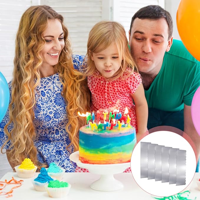 6 Pcs Stainless Steel Cake Scraper, 10 Inch & 9 Inch Large Double Sided Patterned Edge Stripe Edge Smoother Scraper Cake Decorating Comb Metal Pastry Cutter for Butter Mousse Cream Decoration