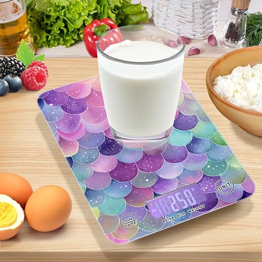 Food Scale Kitchen Scale for Baking Cooking Digital Food Weighing Measuring Scale Small Waterproof Electric Food Scale Watercolor Mermaid Scales Colors